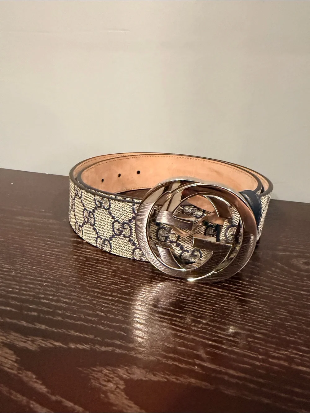 *Gucci* Beige GG Canvas Belt with Silver Interlocking G Buckle 🤩 - Fits 32 - 36”
